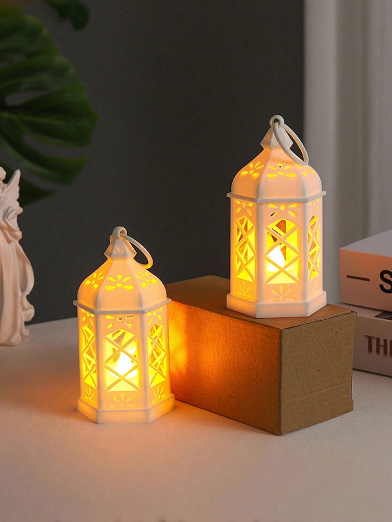 2 Ramadan Decorative Lantern with LED Candle – Elegant Islamic Table Décor - 2PC - Image 1